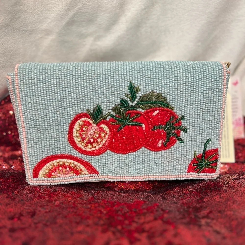 🍅MADE IN INDIA BEAUTIFUL VIRAL Handmade Tomato Beaded Sling Bag-NWT🍅